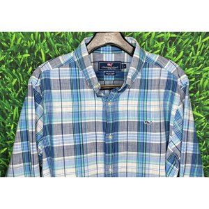 Vineyard Vines Whale Long Sleeve Button Front Cotton Men’s Large Plaid Shirt
